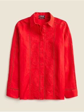 J. Crew Red Garçon Classic Fit Top in Eyelet Linen